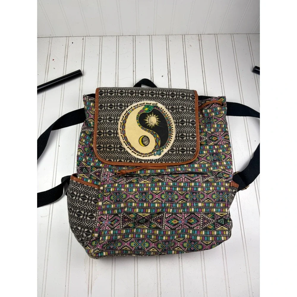Mossimo Vintage Y2K Boho Hippie Tribal Multicolor Yin Yang Backpack Bookbag